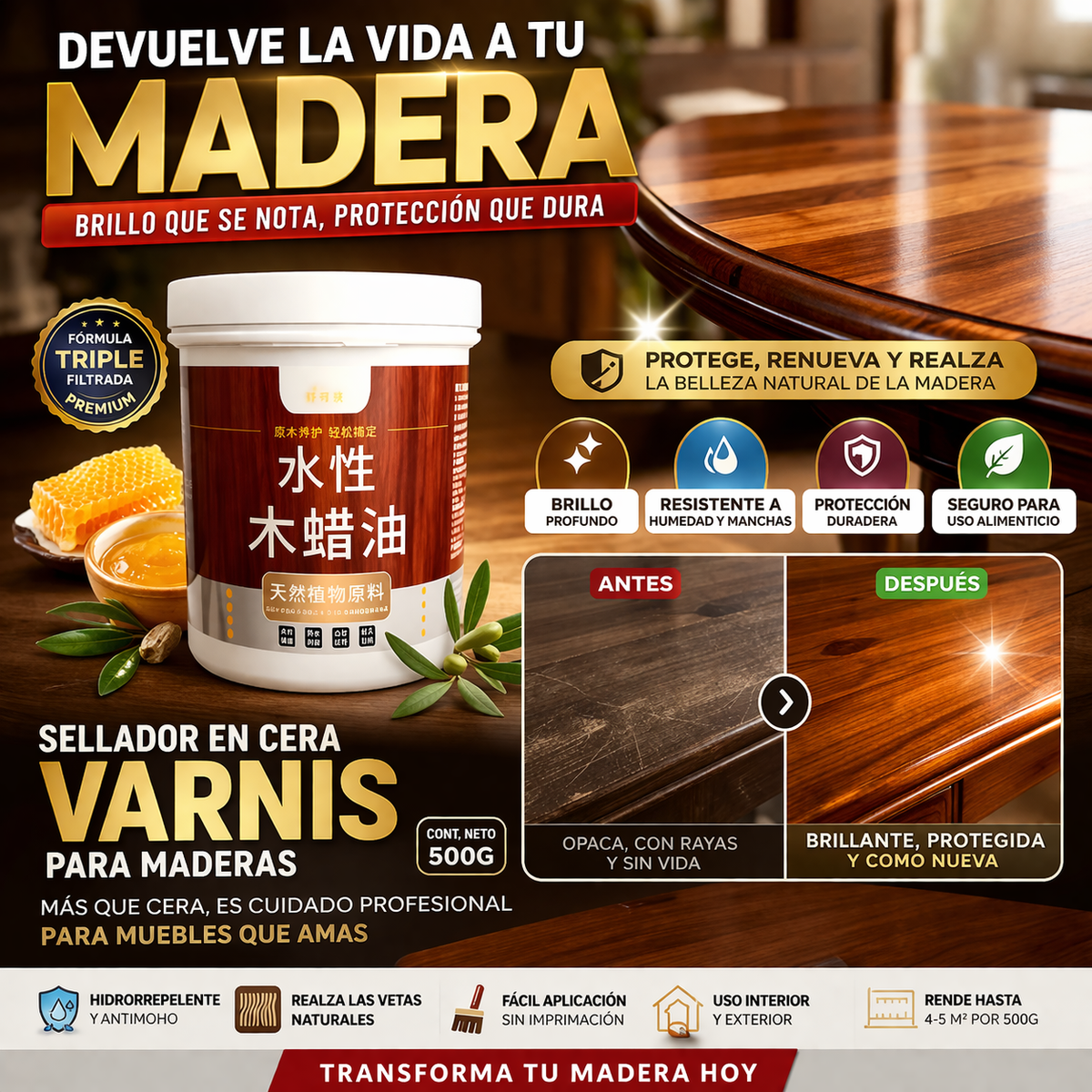 ✨ Cera Petrificante para Madera – Acabado Protector